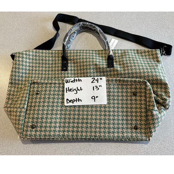 Lulu‎ Dharma NWT Green Houndstooth Weekender Bag Large Tote Carryon Travel - Picture 5 of 11